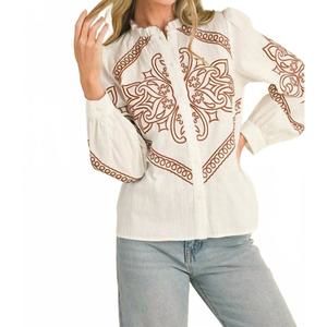 NEW EN MERCI western embroidered top in white
